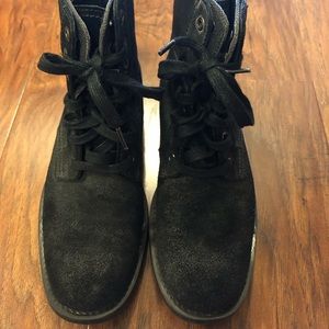 Black distressed suede boots